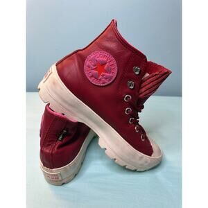red leather Converse Chuck Taylor All Star high top shoes lugged platform  7.5